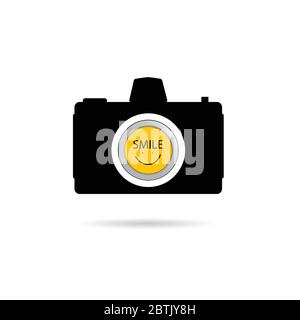 camera icon with smile symbol vector on white Stock Vector