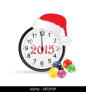 christmas clock 2015 color vector art illustration Stock Vector