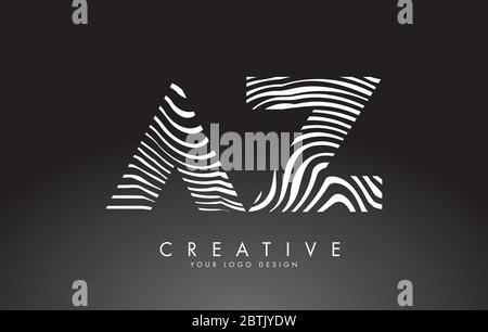 AZ a z  Letters Logo Design with Fingerprint, black and white wood or Zebra texture on a Black Background. Creative AZ a z vector illustration with bl Stock Vector