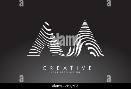 AA A Letters Logo Design with Fingerprint, black and white wood or Zebra texture on a Black Background. Creative AA vector illustration with black and Stock Vector
