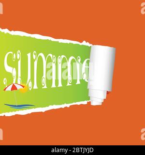 tearing paper with sign of summer vector illustration on a color background Stock Vector