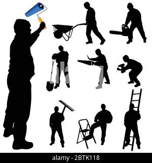 workers in various trades and tools vector illustration Stock Vector