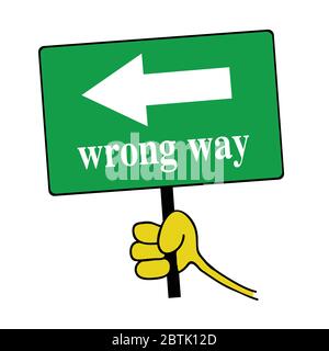 wrong way signboard green vector illustration Stock Vector