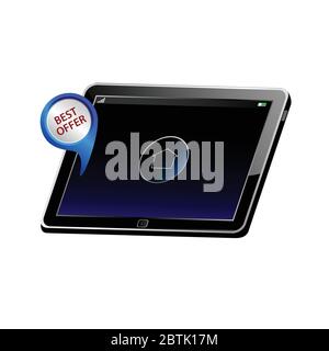 tablet with best offer color vector illustration Stock Vector