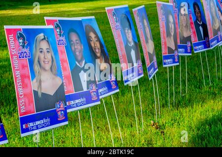 Portraits of Pass Christian high school seniors stand outside City Hall in Pass Christian, Mississippi. Graduation is delayed due to COVID-19. Stock Photo