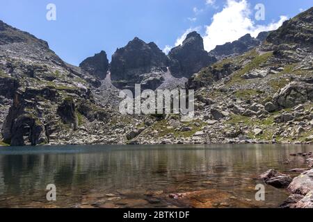 Amazing Landscape of The Scary Lake (Strashnoto lake), Rila Mountain, Bulgaria Stock Photo
