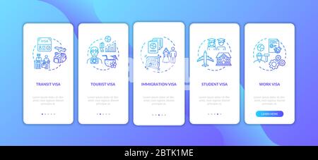 Visa application onboarding mobile app page screen with concepts Stock Vector