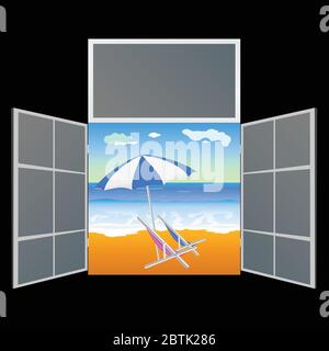 view from the window on the paradise beach vector illustration Stock Vector