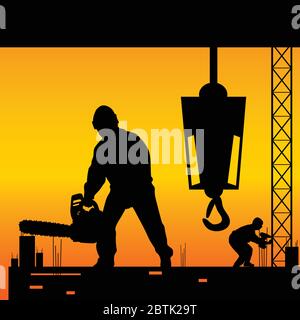 workers on a construction site vector illustration Stock Vector