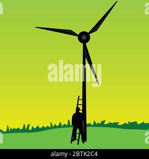 worker on the windmill vector illustration Stock Vector