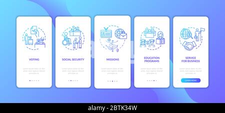 Human protection onboarding mobile app page screen with concepts Stock Vector