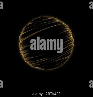 Golden glitter dust organic sphere shape isolated on black background. Vector illustration Stock Vector