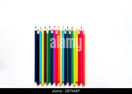 Colour pencils isolated on white background close up. Full length colored pencils Stock Photo