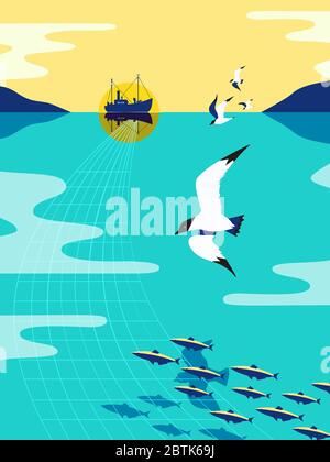 Nautical vintage flat color vector poster Stock Vector