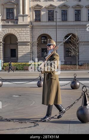 Feb 8, 2020 - Budapest, Hungary: Change of guards in uniform with swords in front of Hungarian Parliament in Budapest Stock Photo
