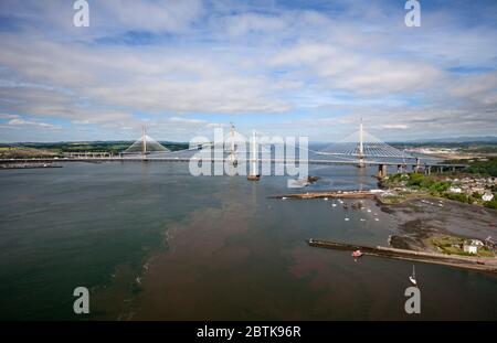 03/06/2016 North Queensferry, The Forth Bridge (Fife) view from the top of the north pier showing the construction of the Queensferry crossing Stock Photo