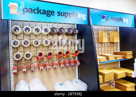 Miami Beach Florida,UPS Store United Parcel Service,inside,display sale,shipping packing supplies,tape envelopes,FL200520021 Stock Photo