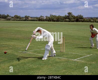 Schoolboys playing cricket match, Surrey, England, United Kingdom Stock Photo