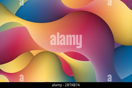 Abstract 3d multicolored shape. Vector artistic illustration. Vibrant gradient curved stream. Liquid blended fluid color path. Creativity concept. Stock Vector