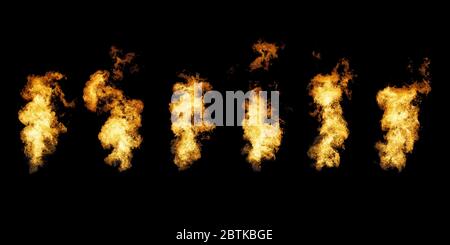 Large textured flames set. Isolated on black Stock Photo