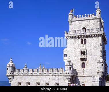 16th century Belém Tower (Torre de Belem) on bank of Tagus River, Belém, Lisbon, Portugal Stock Photo