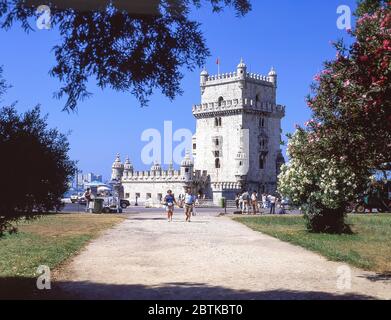 16th century Belém Tower (Torre de Belem) on bank of Tagus River, Belém, Lisbon, Portugal Stock Photo