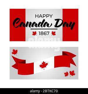 Set of design elements for Canada Day 1st of July. Vector modern stylish illustration. Vector banner for the Internet to the Canada Day with red Stock Vector