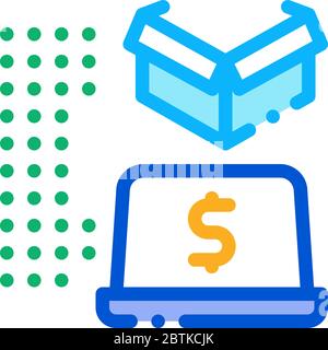 payments in laptop icon vector outline illustration Stock Vector