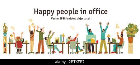 Different happy people in office isolated objects Stock Vector