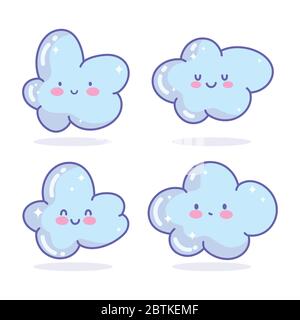Cute stamps sun and cloud decoration cartoon Vector Image