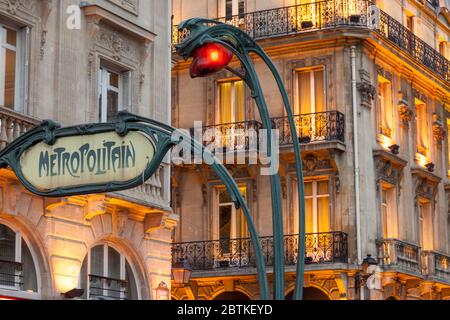 Evening at the Metro stop Saint Michel in the Latin Quarter, Paris, France Stock Photo