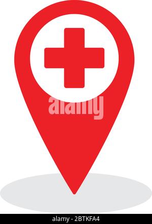 Hospital pin icon, hospital map point Stock Vector