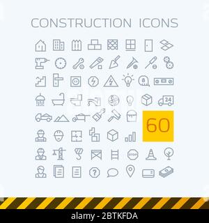 Set contour web icons construction. Vector illustration Stock Vector