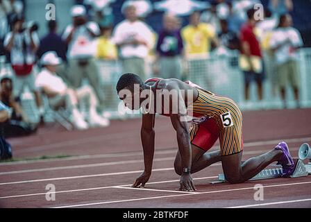 Sequence of Michael Johnson (USA) starting  the 400 meters Final at the 1996 US OLympic Track and Field Team Trials SEQ1 6 of 12 Stock Photo