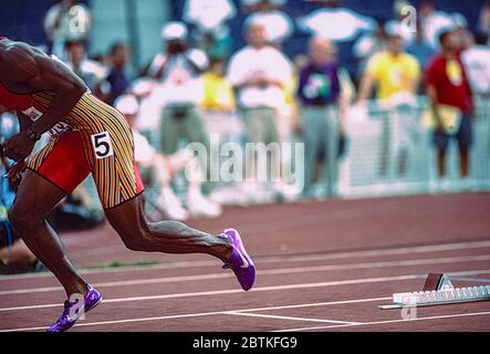 Sequence of Michael Johnson (USA) starting  the 400 meters Final at the 1996 US OLympic Track and Field Team Trials SEQ1 1 2of 12 Stock Photo