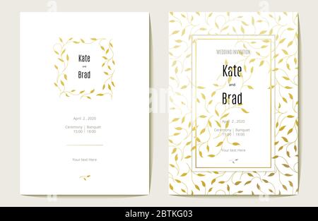 Luxurious wedding invitation card. Gold and white. Vector illustration. Stock Vector