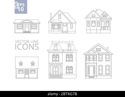 Stock vector illustration line drawings of private homes Stock Vector