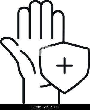 Hand with cross inside shield line style icon design of Medical care and covid 19 virus theme Vector illustration Stock Vector