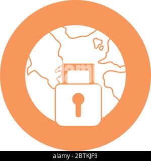 world planet with padlock silhouette block style Stock Vector