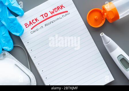 Planning document for reopening a business during the coronavirus COVID-19 pandemic Stock Photo