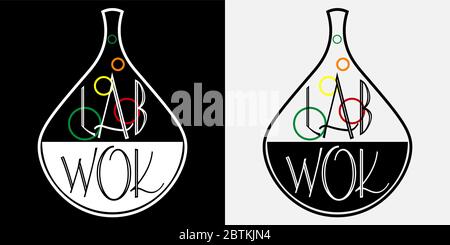 black minimal logo of asian cuisine laboratory wok dishes Stock Vector