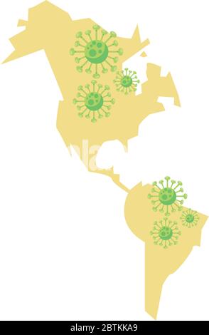 coronavirus particles with new continent map Stock Vector