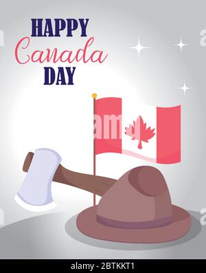 Canadian flag axe and hat design, Happy canada day holiday and national theme Vector illustration Stock Vector