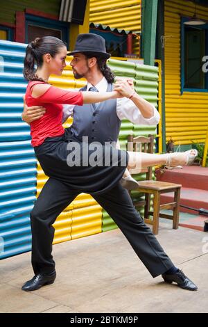 Tango dancers on El Caminito street in La Boca District of Buenos Aires, Argentina, South America Stock Photo