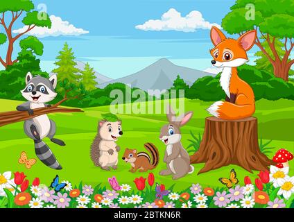 Cartoon wild animals in the jungle Stock Vector
