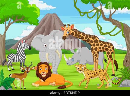 Cartoon wild animals in the jungle Stock Vector