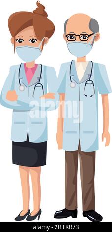 couple doctors using medical masks Stock Vector