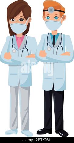 couple doctors using medical masks Stock Vector