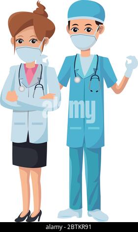 couple doctors using medical masks Stock Vector