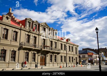 Magallanes Intendance building on Plaza de Armas, Punta Arenas City, Magallanes Province, Patagonia, Chile, South America Stock Photo